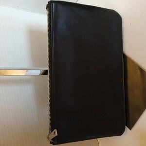 Forever 21 black faux leather zip clutch purse clear envelope casing snap.